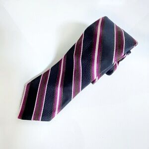 Dior Signature Italian Silk Repp Tie Navy Purple Textured Diagonal Stripes